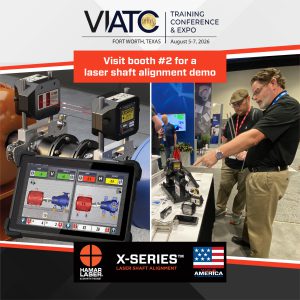 Graphic announcing Hamar Laser’s attendance at the Vibration Institute Training Conference & Expo in Fort Worth, Texas, August 5–7, 2026, with Booth #2 highlighted.